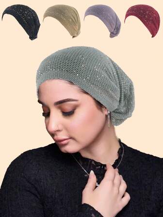 全新弹性腰部镶钻回族穆斯林头巾，时尚薄款母亲头巾帽