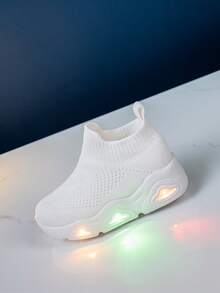 New Design Kids/Toddlers Casual Minimalist Comfortable Soft Fashion LED Light Up Breathable Mesh Non-Slip Lightweight Low Top Quick Wear Outdoor Indoor Walking Running Sneakers - White - View 5
