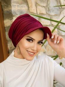 1pc Women's Solid Color Visor Beanie Hat, Sun Protection Headwear For Daily Outdoor Use - Crystal Linen Cap - View 14