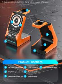 REMAX Upgraded Wireless Fast Charger, Desktop Accessories, Wireless Fast Charging For Multiple Device Women Watch/Man Watch/Phone/Earphone/Earbuds/, With Wireless Speaker, Adjustable Height Phone Holder, Adjustable RGB Ambient Light,Electronic Clock, Black/White, Office Desktop