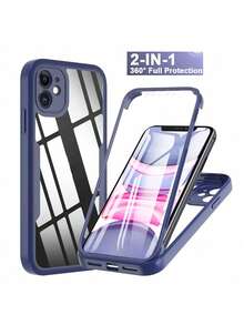 军工防摔1件装二合一前后全覆盖保护壳，透明软TPU框架+PC硬后盖，适用于Apple 16/15/14/13/12/11 Pro Max/Plus/SE2/SE3/7/8和Galaxy、Redmi手机 - 寶藍色 - 查看 1