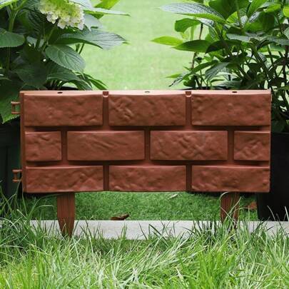 4pcs Set Imitation Stone Fence Panels, Plastic Stake-In Yard Garden Fencing, Decorative Interlocking Brick Barrier