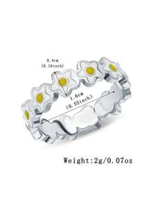 1 Stück 925 Sterling Silber Hypoallergener Ring in Blumenform mit gelber Emaille - süß und niedlich - perfekt für den täglichen Sommer-Stil von Mädchen oder Picknick-Ausflüge - ideales Geburtstags-/Feiertagsgeschenk für Töchter/Enkelinnen