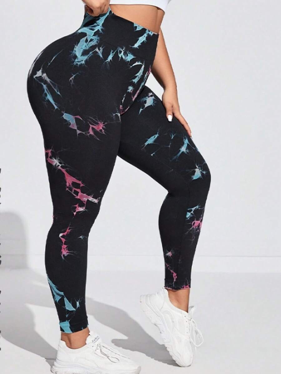 XianBinXiu 1 件女式加大码健身运动紧身裤，印花高腰休闲紧身裤，适合所有季节