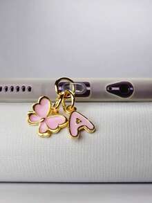 1pc创意粉色蝴蝶字母/欧式26个大写字母缩写/手机防尘塞/装饰/挂件/吊坠/手机挂钩/精致/节日使用保护您的设备/适用于Type-C/Lighting（5-14）型号 - 粉色 - 查看 5