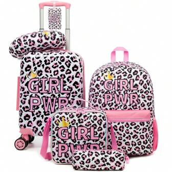 Kid's Luggage Set 5 Piece Suitcase Set 16'' Hardside Luggage With Spinner Wheels Girls Boys Carry On Luggage Travel Rolling Luggage Airline Approved Bag For School School Accessories School Stuff