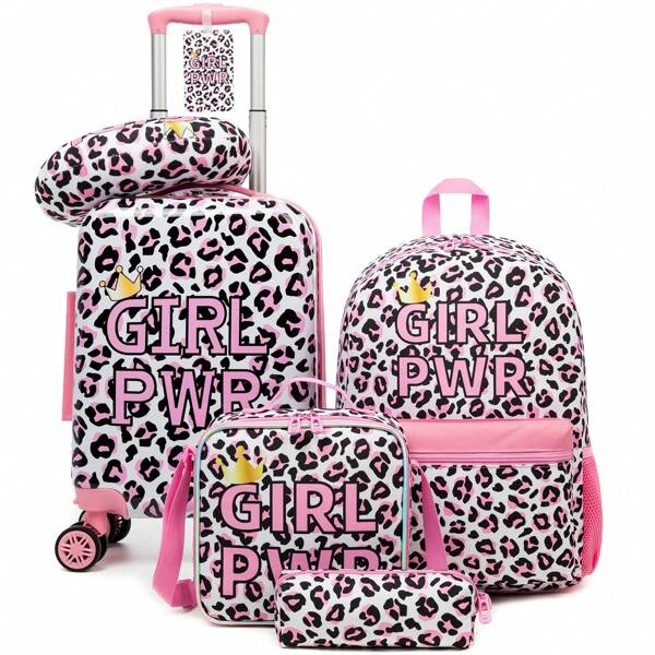 Kid's Luggage Set 5 Piece Suitcase Set 16'' Hardside Luggage With Spinner Wheels Girls Boys Carry On Luggage Travel Rolling Luggage Airline Approved