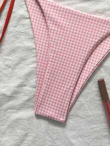 2025年新款女式欧美风蓝白格子印花比基尼泳装两件套