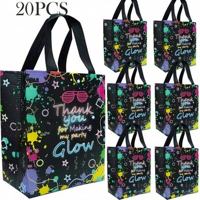 20pcs Glow Party Gift Bags Neon Glow Party Supplies Non-Woven Neon Birthday Party Gift Bags Glow Party Retro 80s 90s Birthday Halloween Party Decorations, Most Suitable For Christmas, Very Suitable For Thanksgiving
