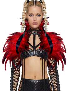 Festliches Federschal-Top, Schal-Cape, Accessoires zum Anziehen Federn-Körpergeschirr für Frauen Tops Cape Schal Schulterschal Punk Gothic Rave Dance Festival Kragen mit Manschetten Schulter Abzeichen Anziehsachen Künstliche Federn