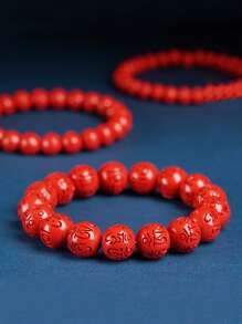 Pulseira de mantra com 6 palavras e cinábrio nativo, pulseira elástica de areia dourada roxa com alto teor de areia do imperador, pulseira vermelha da sorte para o ano de nascimento, ioga, estilo vintage para homens e mulheres, pode ser usada diariamente