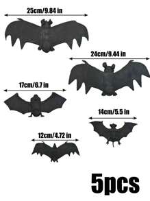5pcs 3D Soft Plastic Realistic Bat Models, Halloween Pranks Scary Animal Hanging Decor, Rubber Bat Ornaments For Horror Decoration