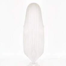 Peluca de cosplay de Emilia de Re:Zero: Starting Life in Another World, cabello largo y rizado con flequillo y trenzas, imitación natural, color blanco. - Blanco - Ver 2