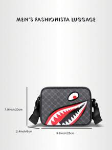 Fashionable Men's Casual Plaid One Shoulder Sports Messenger Bag, Stylish Square Messenger Bag For Men, Unique Shark Mouth Design Luxury Men's Small Bag, Men's Messenger Bag For Sports, Travel, Holidays, Retro