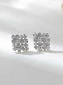 Elegant Fashionable Unique 925 Sterling Silver Gold Plated Knit Design Zirconia Square Stud Earrings For Women Daily Wear