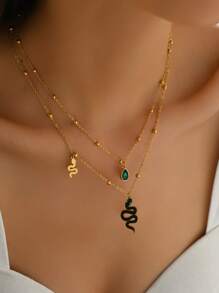 1 pieza Collar de acero inoxidable premium de mujer de doble capa en forma de octágono, de moda y versátil para uso diario