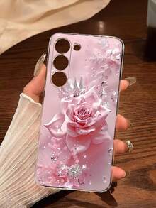 1 ốp lưng điện thoại mềm hình hoa hồng đính kim cương, tương thích với dòng 17, Honor, Redmi, Galaxy A04e/12/A13/A14/A34/A50/A52/A53/A54/S21/S22/S23/S24/S25/S25Ultra, 6A/7A/8A, 12T/13T, phiên bản quốc tế, không phải phiên bản nội địa. - Trong sáng - Xem 2