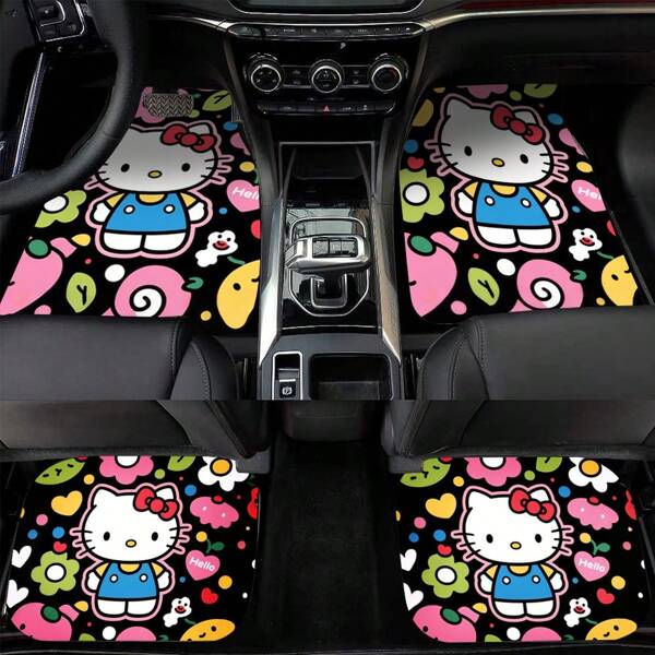 Set de 4 piezas/2 piezas de alfombrillas de coche con diseño de Kitty de Sanrio, alfombrillas de interior de coche premium para evitar que tu coche se ensucie, adecuadas para coches, SUV, camiones, etc., alfombrillas de coche universales