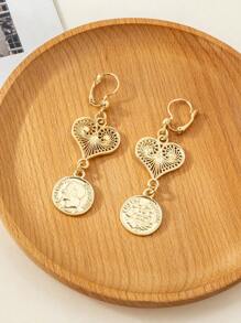 1Set Necklace & Earrings Arabic Plated Gold Hollow Heart Carving Portrait Coin Pendant Heavy-Craft Necklace And Earrings Bridal Wedding Jewelry Set