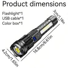 2pcs High Brightness Rechargeable Flashlight Set, Super Bright LED Flashlight, 7 Lighting Modes, Powerful Handheld Flashlight, Suitable For Camping And Family Use In Emergency Situations - Black - View 10