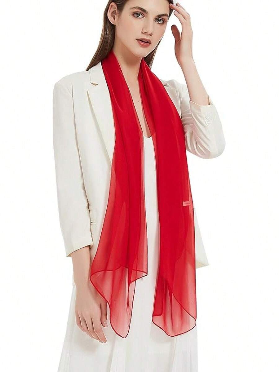 2025PANTONIGHT Long Chiffon Sheer Scarf For Womens - Red 074 - View 1
