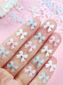 30 pezzi Decorazioni 3D Graziose fiocchi in nastro colorati misti trasparenti e color ghiaccio per unghie, accessori per decorazioni nail art fai-da-te, dimensione 10mm