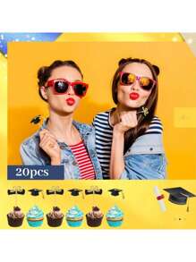 20 Pcs Graduation Cupcake Toppers Glitter Graduation Cap Cupcake Toppers Gold Congrats Grad Centerpiece Sticks Black For Graduation Party Decorations