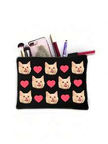 1pc Customized Cat Photo Makeup Bag, Cute Cat Themed Gift, Small Pet Lover Travel Cosmetic Bag, Zipper Storage Pouch, Suitable For Teens, Daughters, Sisters, Fun Pet Supplies Birthday Christmas Decor Cosmetic Organizer, Mini Makeup Bag, Travel Small Makeup Box Accessories, Makeup Brush Holder, Cosmetic Container, Makeup Pouch, Travel Essential, Women's Accessory, Travel Supplies, School Makeup Bag, Holiday Makeup Bag, Winter Holiday Makeup Bag - Black - View 4