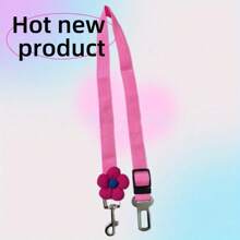 1pc Adjustable Pet Car Safety Belt With Cute Flower Charm - Durable Polyester, Hand Wash Only - Perfect For Dog & Cat Safety In Vehicles, Safety Belt Strap