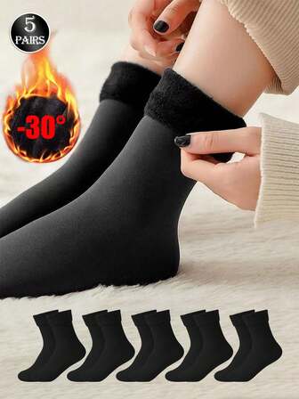 1/2/5/10 piezas Calcetines térmicos forrados de campo nevado, calcetines para la casa de media/rodilla alta, calcetines gruesos a prueba de frío