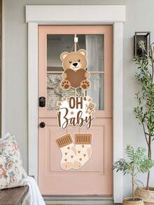 1set Brown Bear OH Baby Baby Shower Theme Paper Door Hanging Decoration, Cute Brown Bear Pattern For Babe Shower & Gender Reveal Theme Party Door Decoration, Gender Revelation Party Paper Door Hanging Decoration, Creative Gift 1st Birthday Party Background Door Hanging Decor, Babe Shower Photography Decoration Supplies, Baby Shower Gift, Gender Reveal Decoration - Brown Bear Oh Baby - View 2