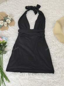 Women's Fashion Sexy Elegant Sleeveless U-Neck Backless Halter Dress, Spring/Summer