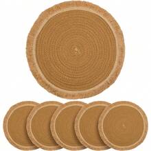 Local Delivery-12 In Round Woven Placemats Plate Chargers Set Of 10, Rattan Wicker Table Mats For Dinner Plates, Boho Farmhouse Rustic Place Mats For Dining Table Decor - Khaki - View 1