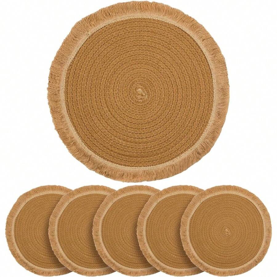 Local Delivery-12 In Round Woven Placemats Plate Chargers Set Of 10, Rattan Wicker Table Mats For Dinner Plates, Boho Farmhouse Rustic Place Mats For Dining Table Decor - Khaki - View 1