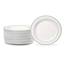 2/5/10/20/30/40/50 buc/set farfurii albe cu margine argintie, potrivite pentru familie, exterior, nuntă, petrecere acasă, reutilizabile, veselă pentru evenimente de vară, utilizare multiplă, rechizite școlare