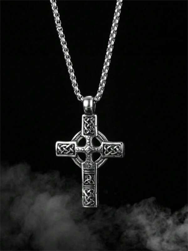 1pc Vintage Viking Celtic Knot Cross Pendant Necklace, Jewelry Gift For Men & Women