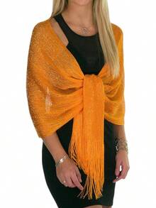 Metallic Glitter Shawl Wrap For Evening Dresses And Weddings - Orange - View 1