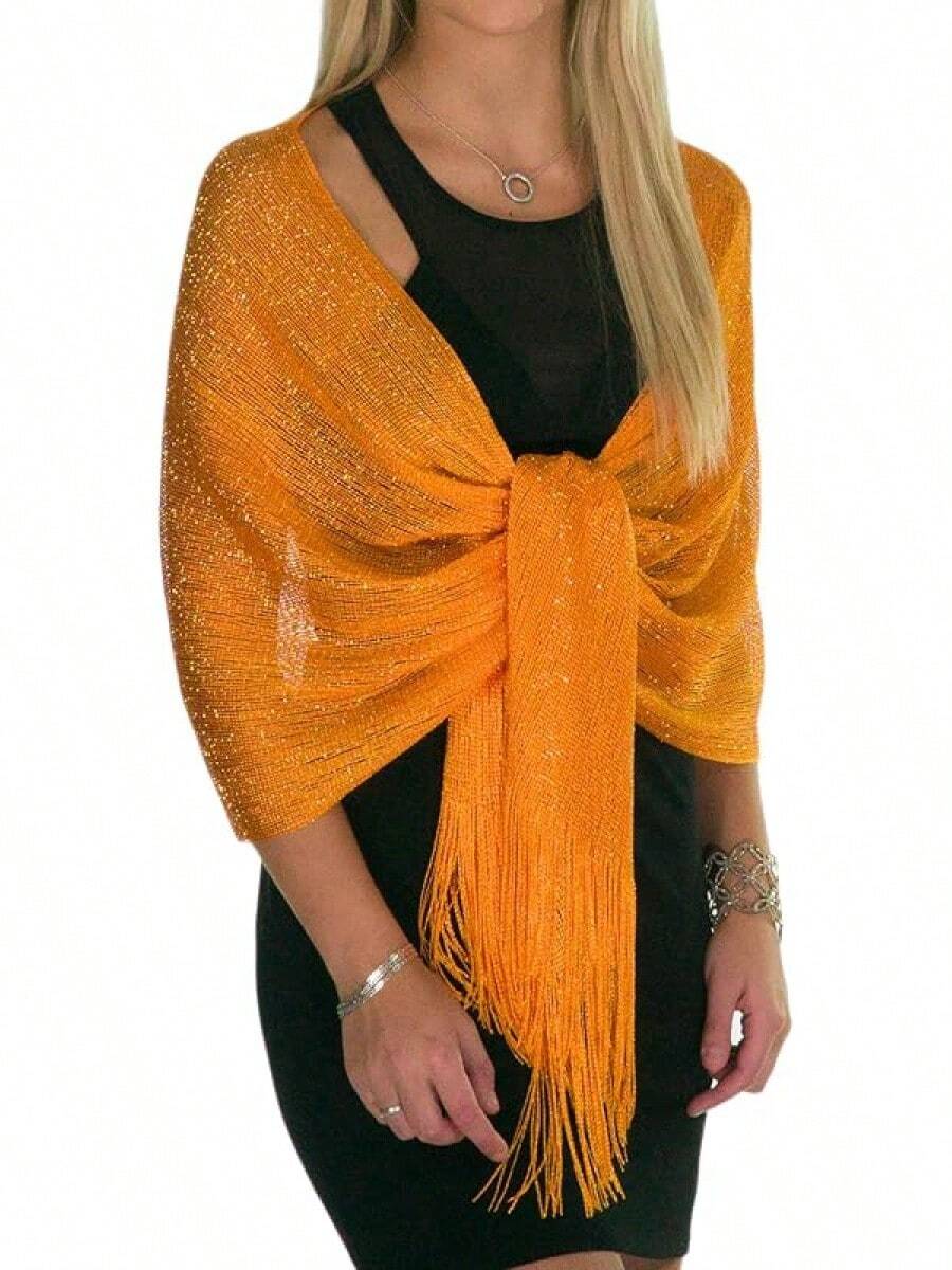 Metallic Glitter Shawl Wrap For Evening Dresses And Weddings - Orange - View 1