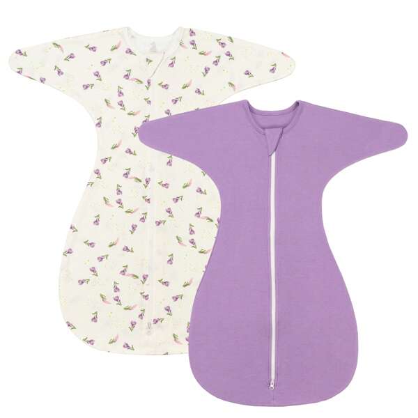 2 Pcs Shark-Fin Transition Swaddle Baby Sleep Sack Soft Cotton Transitional Swaddle Baby Wearable Blanket With 2-Way Zipper For All Seasons