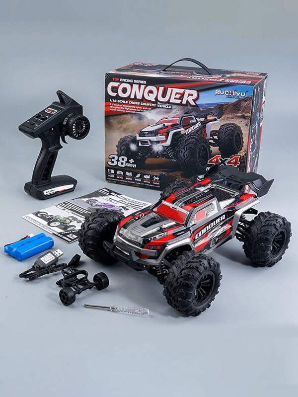1/16 Scale High-Speed RC Car, RTR Durable Entry-Level RC Car, Top Speed 38 Km/H, High-Speed Jumping RC Off-Road Truck, RC Monster Truck, 4WD All-Terrain Ready-To-Run RC Truck, Gift For Adults And Boys (Red, Green)