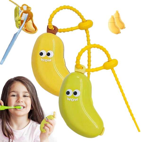 1 pièce Étui de voyage pour brosse à dents en forme de banane, étui de protection 2 en 1 portable pour brosse à dents, idéal pour les voyages, le camping, l'école et les affaires