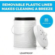 Cooler Kitchen 3L Gallon Kitchen Compost Bin with EZNo Lock Lid Plastic Liner and Charcoal Filters Sturdy Construction and OdorFree Seal to Prevent Bugs and Smell w Dishwasher Safe Bucket - Blanco - Ver 5