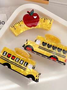 1pc New Design Apple Ruler Hair Clip, Cute Cartoon Car & Hair Claw Clips With Rhinestones Fashion Hair Accessories