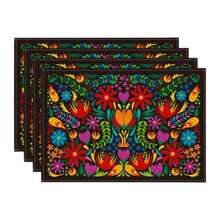 4pcs Mexican Flower Placemats For Dining Table, Floral Decoration Washable Table Mat, Home Decor, Holiday Supplies 32*42cm
