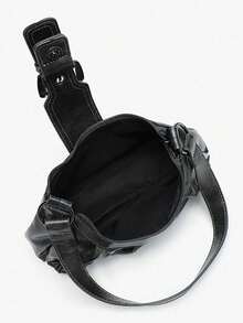 Y2K Damska torba motocyklowa z postarzanej skóry Merlot z nitami i ozdobnym zapięciem, plisowana torba na ramię/pod pachę w kształcie chmury, torebka w kształcie bagietki, odpowiednia do pracy, dojazdów do pracy, na randkę i imprezę - Ciemnoszary - Zobacz 7