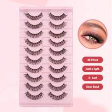 10 Pares de Cílios Postiços Naturalmente Encaracolados, Reutilizáveis, Fáceis de Aplicar, Adequados para Mulheres da Moda para Uso Diário, Trabalho, Estudo, Festa e Festival, Tiras de Cílios, Cílios, Cílios Postiços