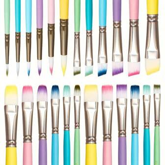 6pcs Paint Brush Set Macaroon Color Paint Brushes Bulk 4 Types Of Shapes In Different Sizes Paint Brushes For Acrylic Painting Nylon Hair Oil Watercolor Brushes For Drawing Supplies,Back To School,School Supplies