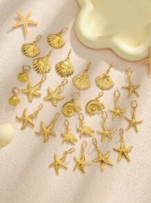 1 paire / 5 paires de boucles d'oreilles vintage en forme d'étoile de mer et de coquillage, plaquées or en acier inoxydable. Conviennent pour un port quotidien, une fête de plage, des vacances, un usage quotidien. Excellent cadeau pour les amis