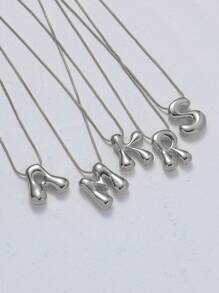 Stainless Steel Copper Chunky Alphabet Balloon Bubble Initial Letter Pendant Necklace For Women Jewelry