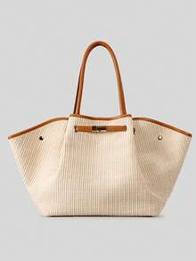 时尚编织大容量草编梯形包设计师女士手提包奢华品质夏季沙滩包大号巴厘岛购物包度假包